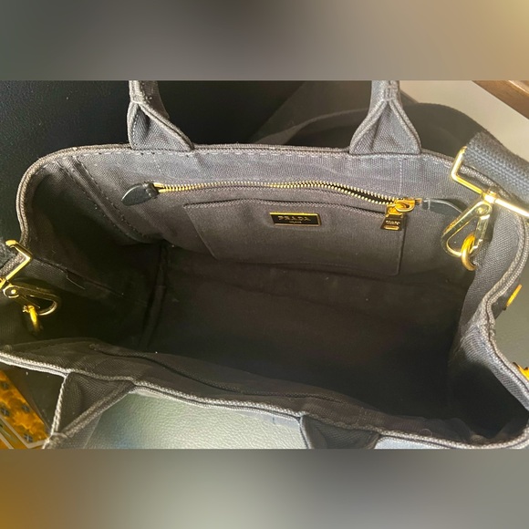 GUC Prada Canapa Denim Canvas PM Black Crossbody Hand Bag with Strap - Picture 8 of 12